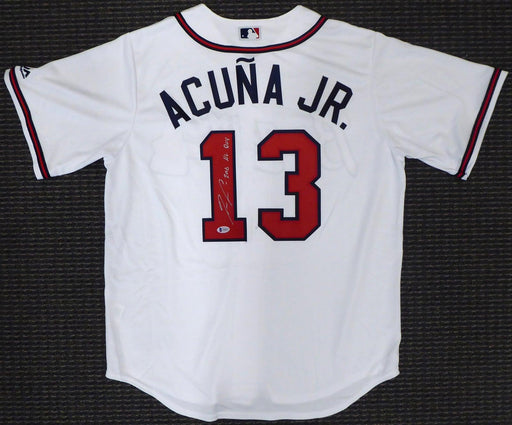 Atlanta Braves Ronald Acuna Jr. Autographed Majestic Cool Base White Jersey Size L "2018 NL ROY" Beckett BAS Stock #190026 - RSA