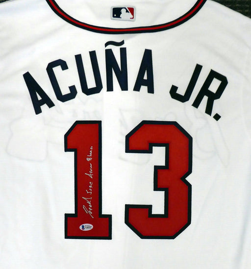 Atlanta Braves Ronald Jose Acuna Blanco Jr. Autographed Majestic Cool Base White Jersey Size L "Full Name" Beckett BAS Stock #190027 - RSA