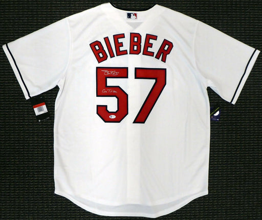 Cleveland Indians Shane Bieber Autographed White Nike Jersey Size L "Go Tribe" Beckett BAS Stock #190031 - RSA