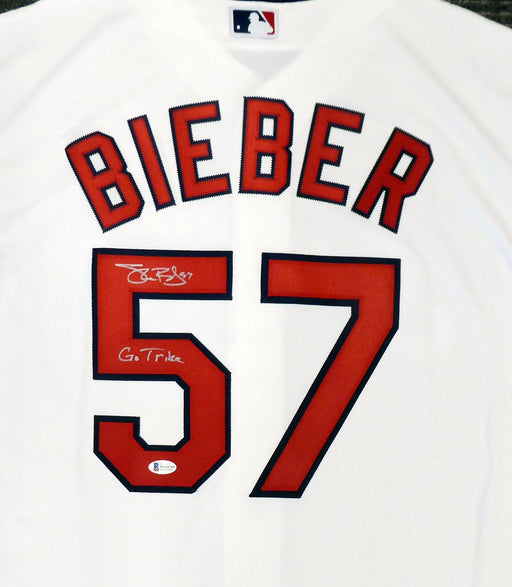 Cleveland Indians Shane Bieber Autographed White Nike Jersey Size L "Go Tribe" Beckett BAS Stock #190031 - RSA