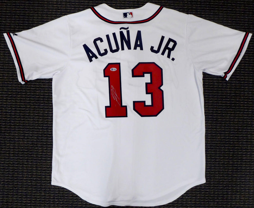 Atlanta Braves Ronald Acuna Jr. Autographed White Majestic Cool Base Jersey Size L (Mark) Beckett BAS #Y10984 - RSA