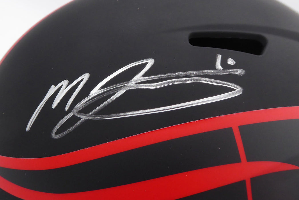 Mac Jones Autographed New England Patriots Eclipse Black Full Size Replica Speed Helmet (Light Auto) Beckett BAS QR #WS86054 - RSA