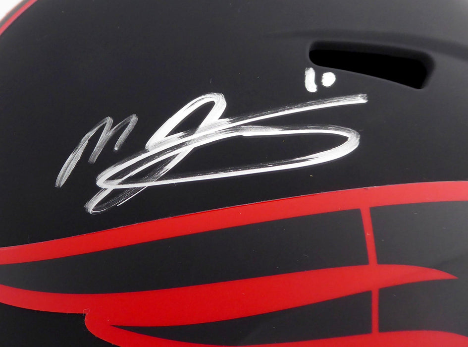 Mac Jones Autographed New England Patriots Eclipse Black Full Size Replica Speed Helmet (Light Auto) Beckett BAS QR #WS86065 - RSA