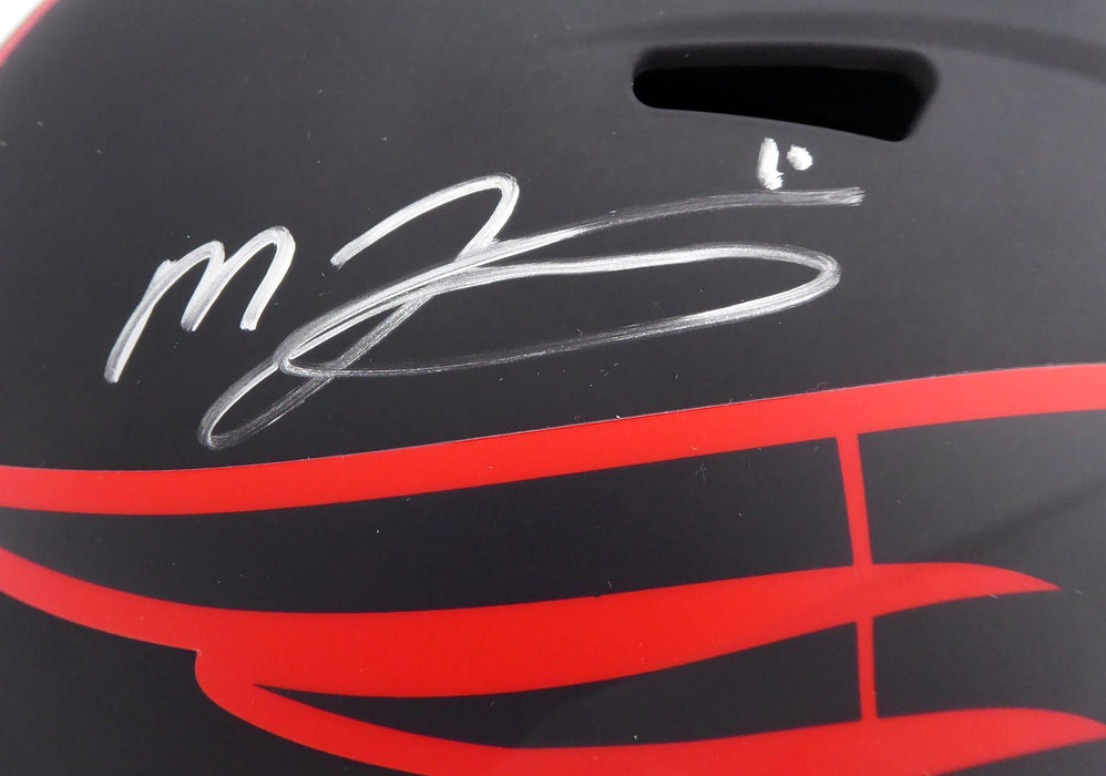 Mac Jones Autographed New England Patriots Eclipse Black Full Size Replica Speed Helmet (Light Auto) Beckett BAS QR #WS86062 - RSA