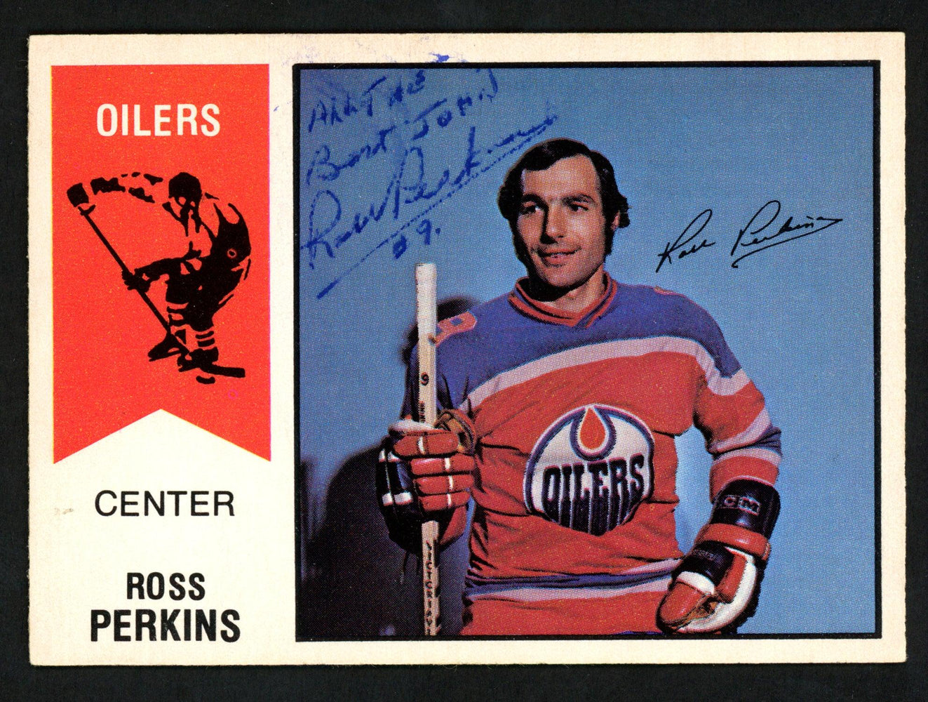 Ross Perkins Autographed 1974-75 WHA O-Pee-Chee Card #39 Edmonton Oilers "To John" SKU #151914 - RSA