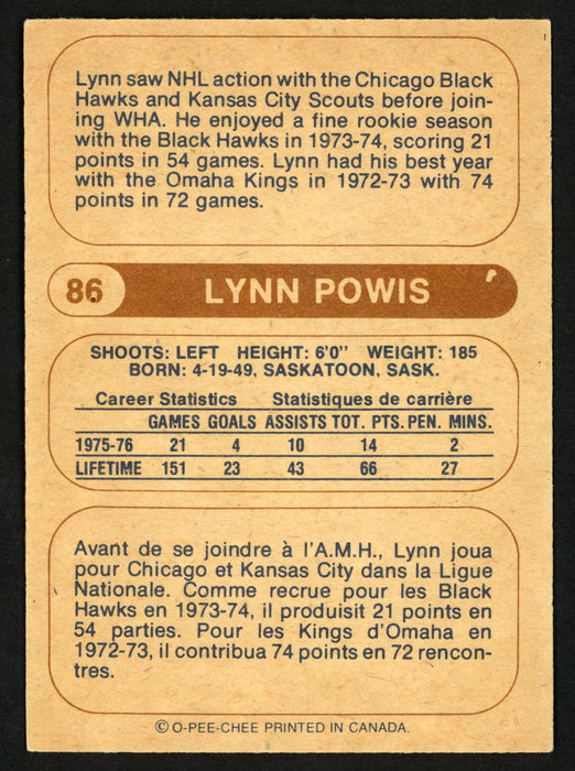 Lynn Powis Autographed 1976-77 WHA O-Pee-Chee Card #86 Calgary Cowboys SKU #151311 - RSA