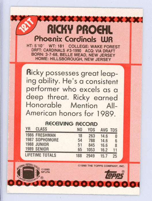 Ricky Proehl Autographed 1990 Topps Traded Card #121T Phoenix Cardinals SKU #134723 - RSA