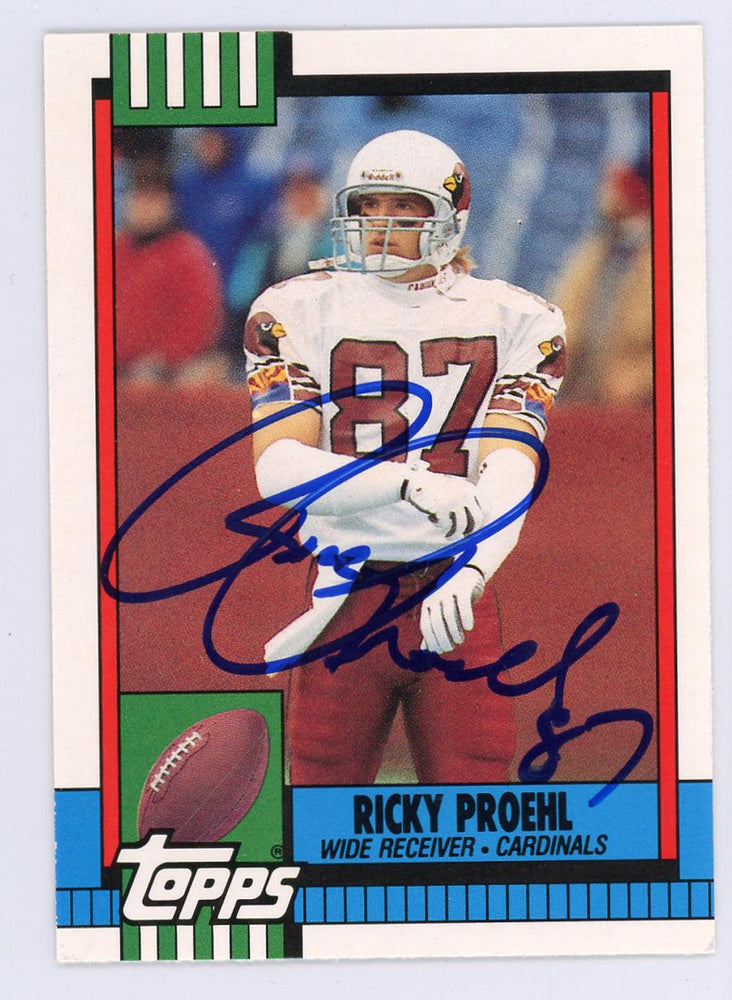 Ricky Proehl Autographed 1990 Topps Traded Card #121T Phoenix Cardinals SKU #134723 - RSA