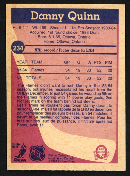 Danny Quinn Autographed 1984-85 O-Pee-Chee Rookie Card #234 Calgary Flames SKU #151860 - RSA