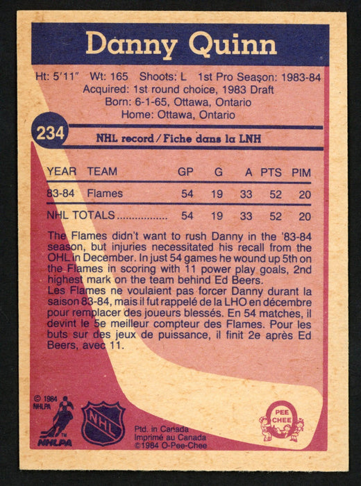 Danny Quinn Autographed 1984-85 O-Pee-Chee Rookie Card #234 Calgary Flames SKU #151860 - RSA
