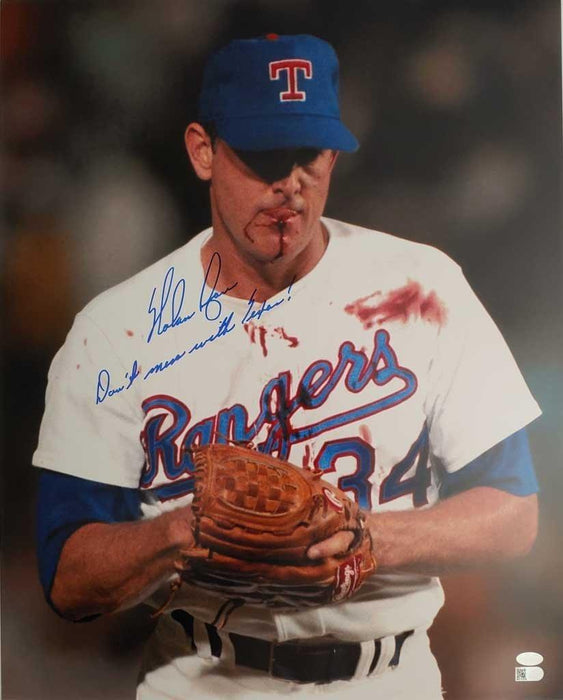 nolan ryan signed and inscribed dont mess with texas 16x20 nolan knows bo bloody lip photo aiv ryanb certificate of authenticity