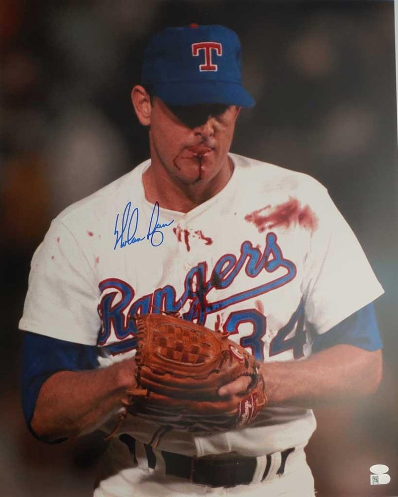 nolan ryan signed 16x20 nolan knows bo bloody lip photo aiv ryanbld certificate of authenticity