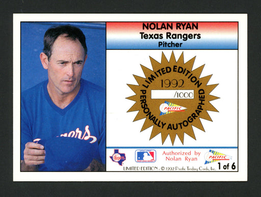 Nolan Ryan Autographed 1992 Pacific Card #1 Texas Rangers Stock #177115 - RSA