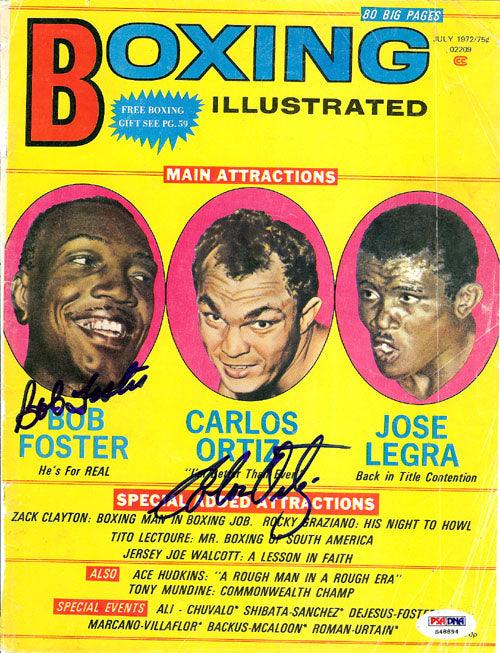 Bob Foster & Carlos Ortiz Autographed Boxing Illustrated Magazine Cover PSA/DNA #S48894 - RSA