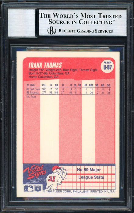 Frank Thomas Autographed 1990 Fleer Update Rookie Card #U-87 Chicago White Sox Auto Grade 10 Beckett BAS Stock #185190 - RSA