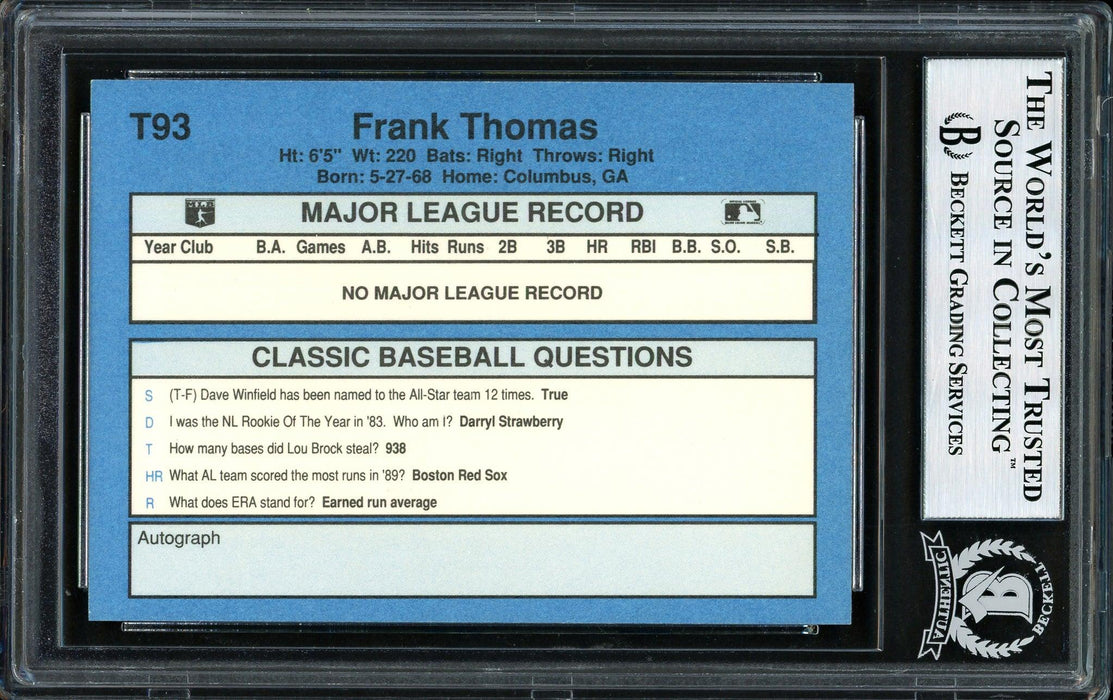 Frank Thomas Autographed 1990 Classic Series III Rookie Card #T93 Chicago White Sox Beckett BAS Stock #185214 - RSA