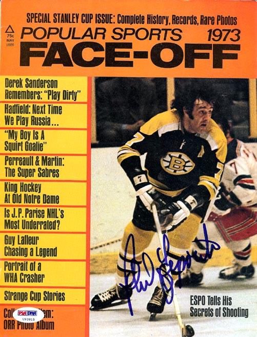 Phil Esposito Autographed Face-Off Magazine Cover Boston Bruins PSA/DNA #U93815 - RSA