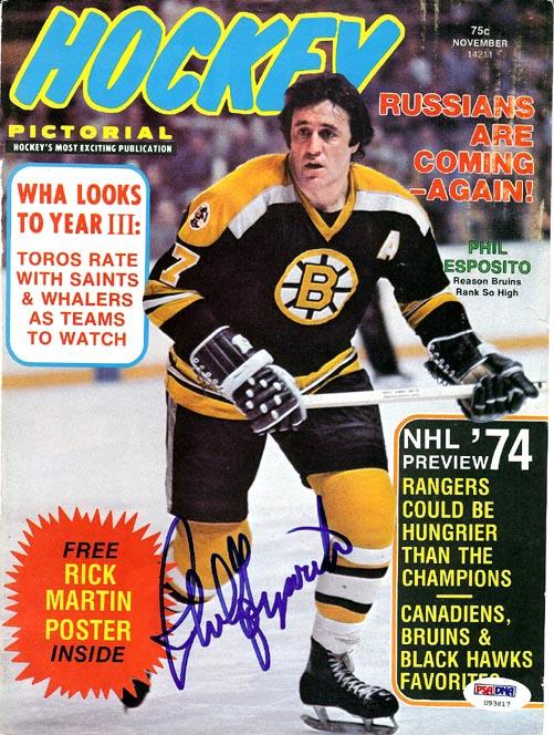 Phil Esposito Autographed Hockey Pictorial Magazine Cover Boston Bruins PSA/DNA #U93817 - RSA