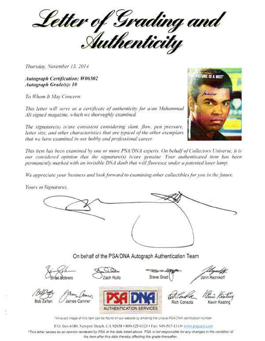 Muhammad Ali Autographed Sports Illustrated Magazine Gem Mint 10 PSA/DNA #W06502 - RSA