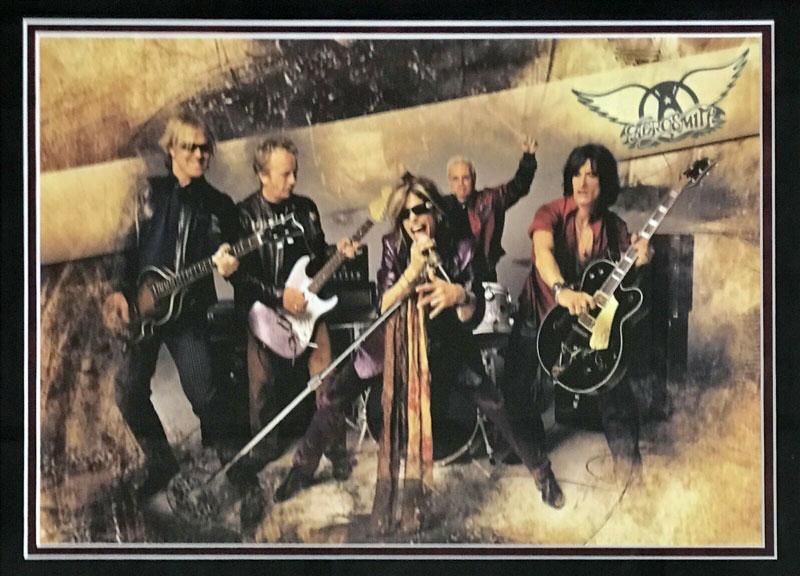 complete group signed aerosmith signed walk this way book page custom framed display jsa x28501 left side view