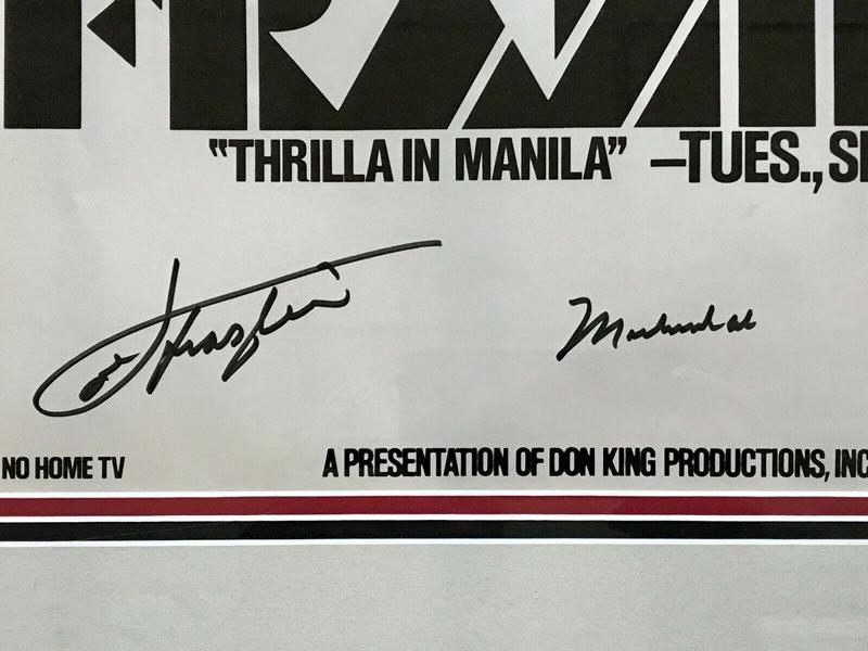 dual signed muhammad alijoe frazier signed custom framed original 1975 thrilla in manila poster jsa  left side view
