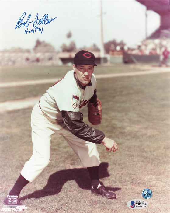 bob feller signed and inscribed hof 62 8x10 photo bas y83634 certificate of authenticity
