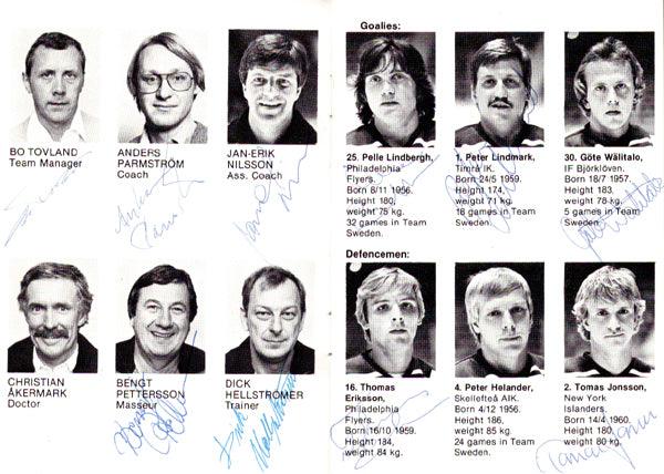 1981 Team Sweden Autographed 4x6 Program With 23 Total Signatures Including Pelle Lindbergh PSA/DNA #Z05646 - RSA
