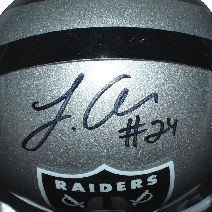 Johnathan Abram Signed Las Vegas Raiders Mini Replica Silver Football Helmet (JSA) - RSA