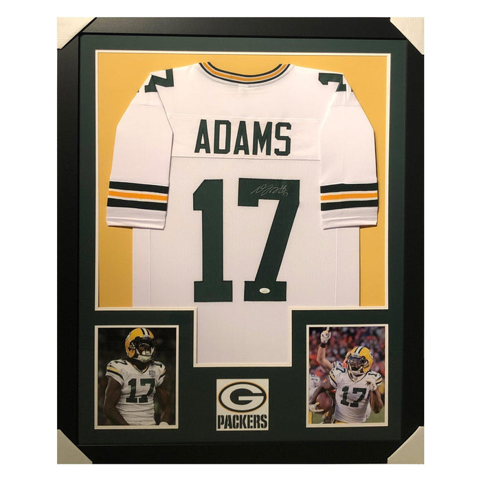 adams packers white autographed framed football jersey