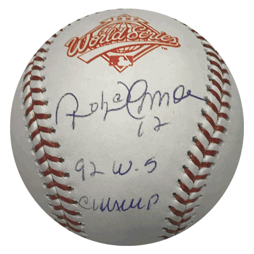 Roberto Alomar Autographed 1992 World Series Official Major League Baseball (JSA) World Series Champs Inscription - RSA