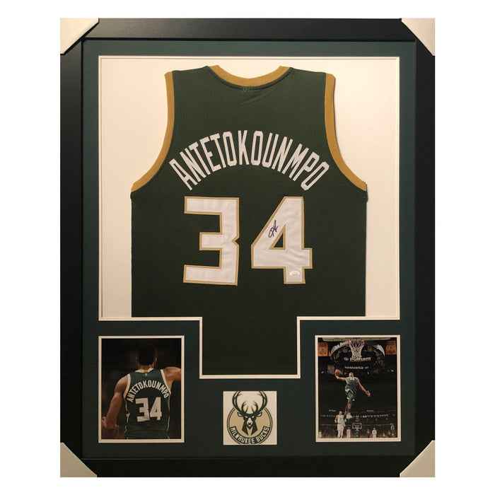 antetokounmpo bucks green autographed framed basketball jersey
