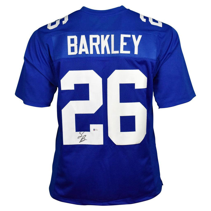 Saquon Barkley Rookie Autographed Pro Style Football Jersey Blue (JSA) - RSA