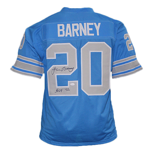 Lem Barney Autographed Football pro style Jersey Blue (JSA) HOF Inscription Included - RSA