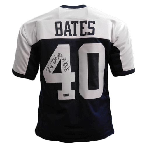 Bill Bates Autographed Pro Style Football Jersey Blue/White Thanksgiving Edition (RSA) RARE 3x SUPER BOWL INSCRIPTION INCLUDED - RSA