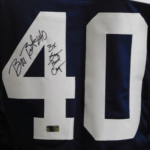 Bill Bates Autographed Pro Style Football Jersey Blue/White Thanksgiving Edition (RSA) RARE 3x SUPER BOWL INSCRIPTION INCLUDED - RSA