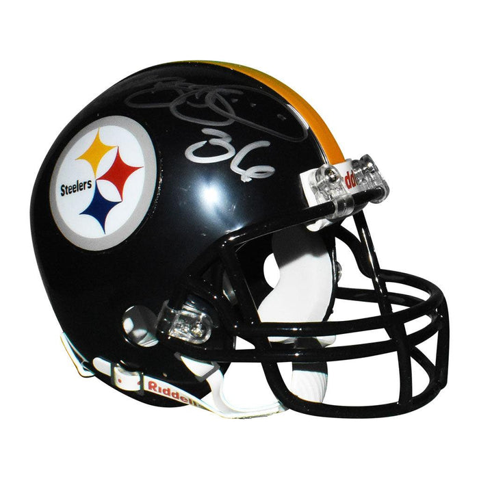 Jerome Bettis Signed Silver Ink Pittsburgh Steelers Mini Replica Black Football Helmet (JSA) - RSA