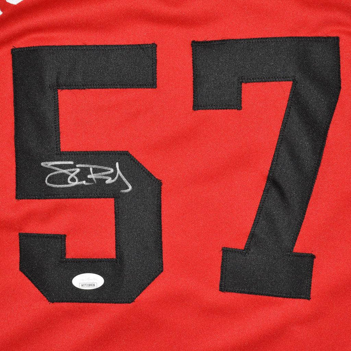 Shane Bieber Signed Not Justin Cleveland Red Baseball Jersey (JSA) - RSA