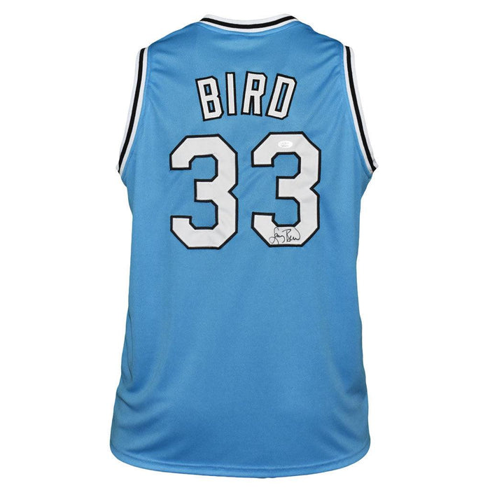 Larry Bird Signed Indiana State College Blue Basketball Jersey (JSA) - RSA