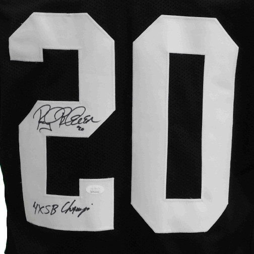 Rocky Bleier Autographed Pro Style Football Jersey Black (Beckett) 4X Super Bowl Champ Inscription - RSA