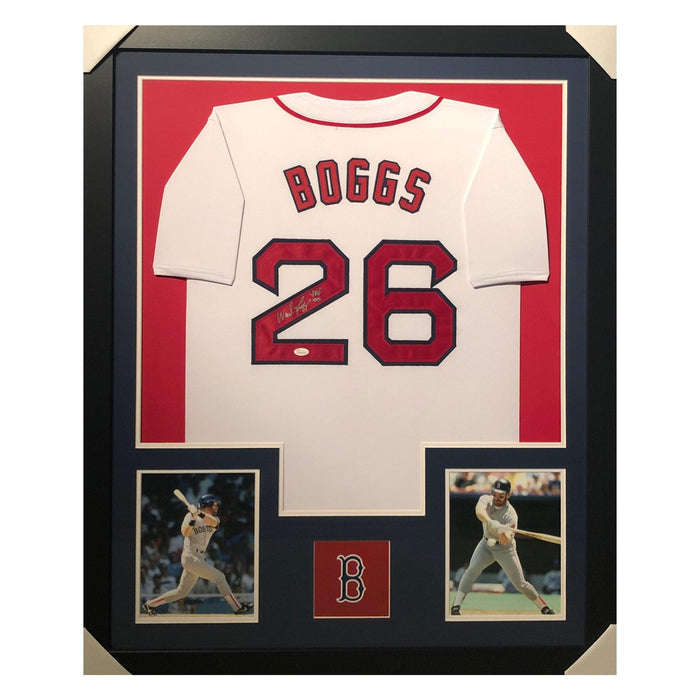 boggs red sox hof 05 white autographed framed baseball jersey