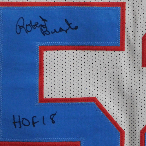 Robert Brazile Pro Style Autographed Football Jersey White (JSA) HOF Inscription Included - RSA