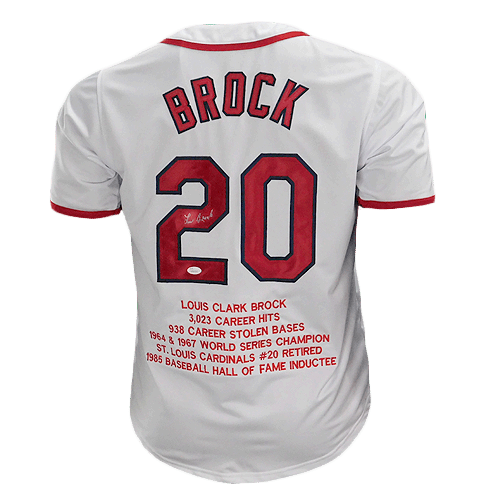 Lou Brock Stats Signed St. Louis White Baseball Jersey (JSA) - RSA