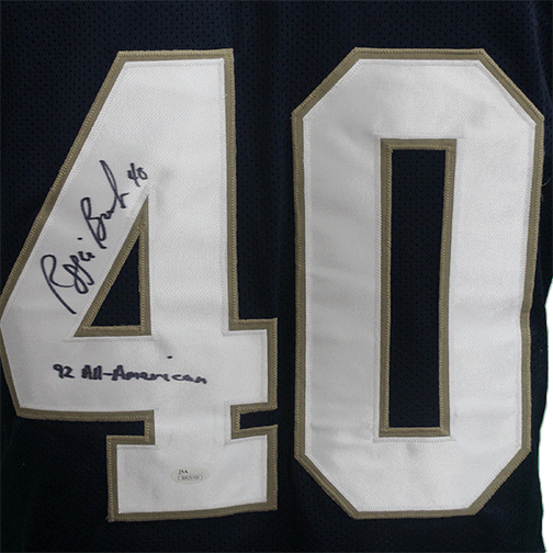 Reggie Brooks Notre Dame Autographed Football Jersey Blue (JSA) - RSA