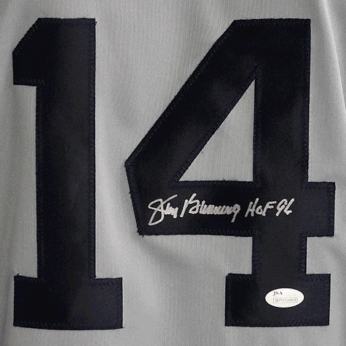 Jim Bunning Signed HOF 96 Detroit Pro Style Baseball Jersey Grey (JSA) - RSA