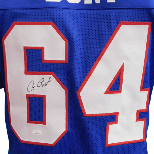 Jim Burt Autographed Pro Style Blue Football Jersey (JSA) - RSA
