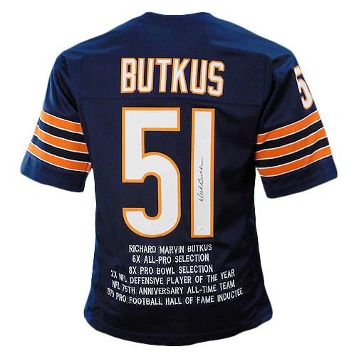 Dick Butkus Signed Stats Pro Edition Blue Football Jersey (JSA) - RSA