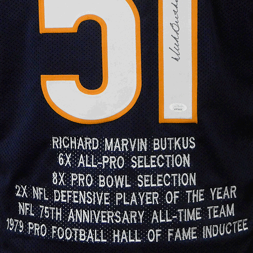 Dick Butkus Signed Stats Pro Edition Blue Football Jersey (JSA) - RSA