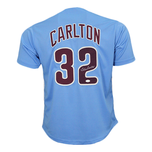 Steve Carlton Autographed Baseball Jersey Blue (JSA) - RSA