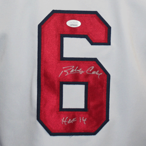 Bobby Cox Atlanta Autographed Throwback Baseball White Jersey (JSA) with HOF Inscription! - RSA