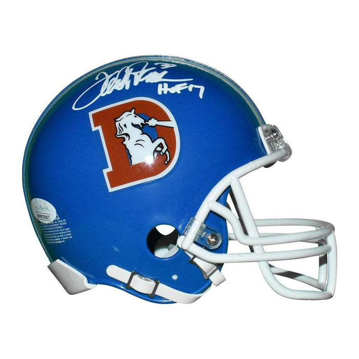 Terrell Davis Signed HOF 17 Inscription Denver Broncos Mini Replica Blue 1977-92 Throwback Football Helmet (JSA) - RSA
